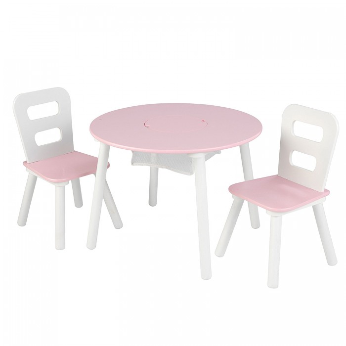 Masuta rotunda Roz cu doua scaunele si spatiu de depozitare- Pink Round Table Kidkraft